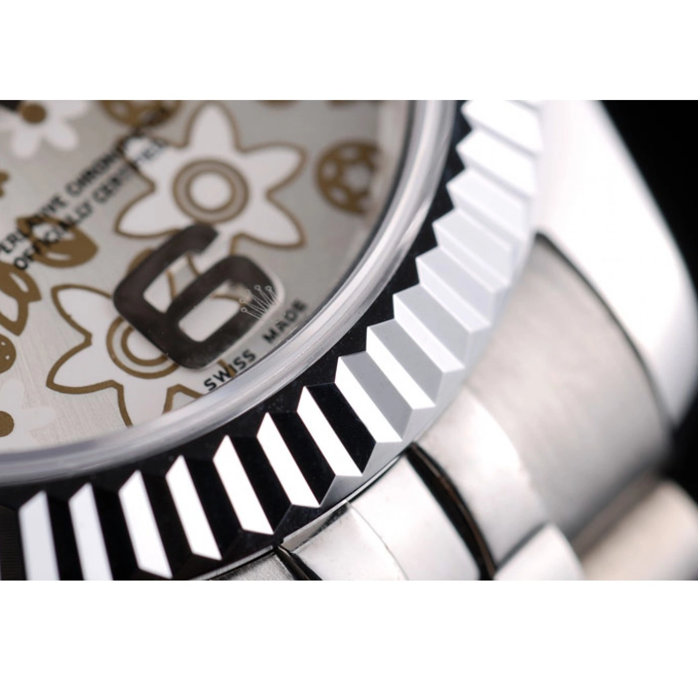 Aaa replica Rolex Dial Silver DateJust Swiss Bezel Steel Ribbed Flower 42001 Stainless 0803